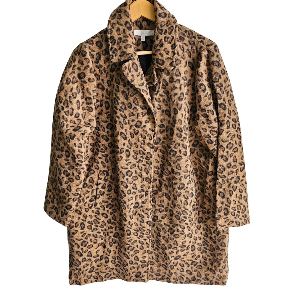 Adyson Parker Faux Leopard Front Button Long Coat Jacket Long Sleeve‎ Brown XL
